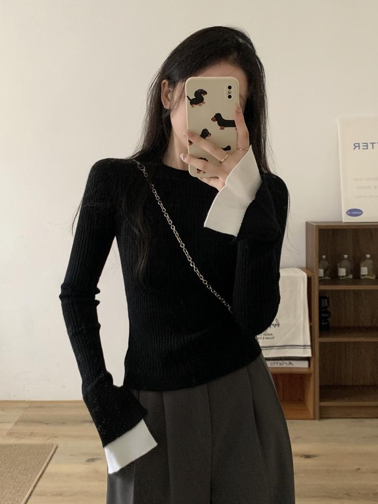 Премиальный свитер крупной вязки с рукавами-колокольчиками, женский осенне-зимний новый приталенный свитер в рубчик, базовый топ с открытыми плечами