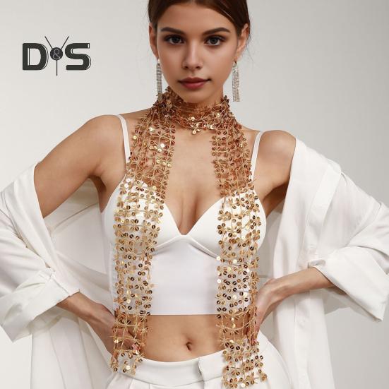 Women Scarf Shiny Sequin Flower Shape Hollow Design Scarf Glitter Embellished Thin Scarf Fashion Accessory