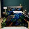 Peacock Duvet Cover Set Elegant Gorgeous Blue Feather Comforter Cover Girls Women Pink Flower Birds Animal Polyester Qulit Cover