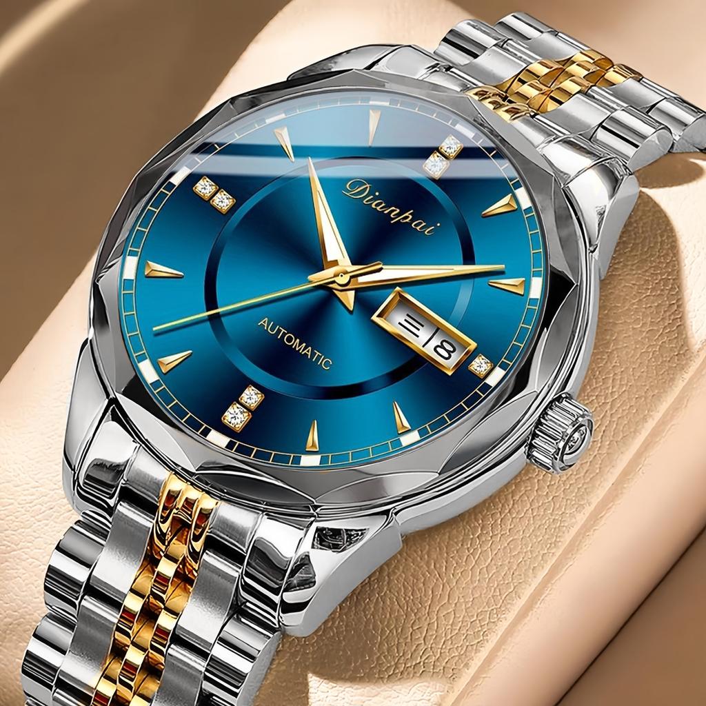 Мужские полностью автоматические механические часы, водонепроницаемые, светящиеся, с ремешком из нержавеющей стали, модные наручные часы