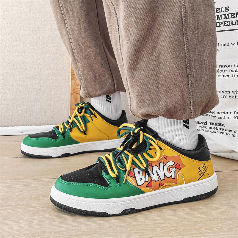 Новейшее поступление Модные мужские низкие кеды с принтом букв Хип-хоп кожаные кеды для мужчин На шнуровке Плоская обувь Повседневная мужская обувь
