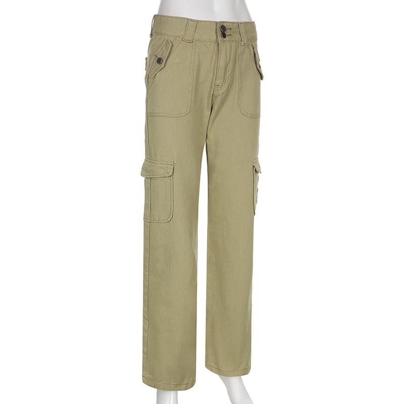 Новые однотонные брюки-карго с несколькими карманами, женские свободные брюки с низкой талией High Street 2022, модные прямые джинсовые брюки в стиле ретро, горячая распродажа