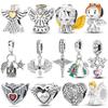 925 Silver Angel Baby Charms Zirconium Heart Shape Angel Wings Dangle Beads Fit Fashion Bracelet Necklace Diy Jewelry Marking