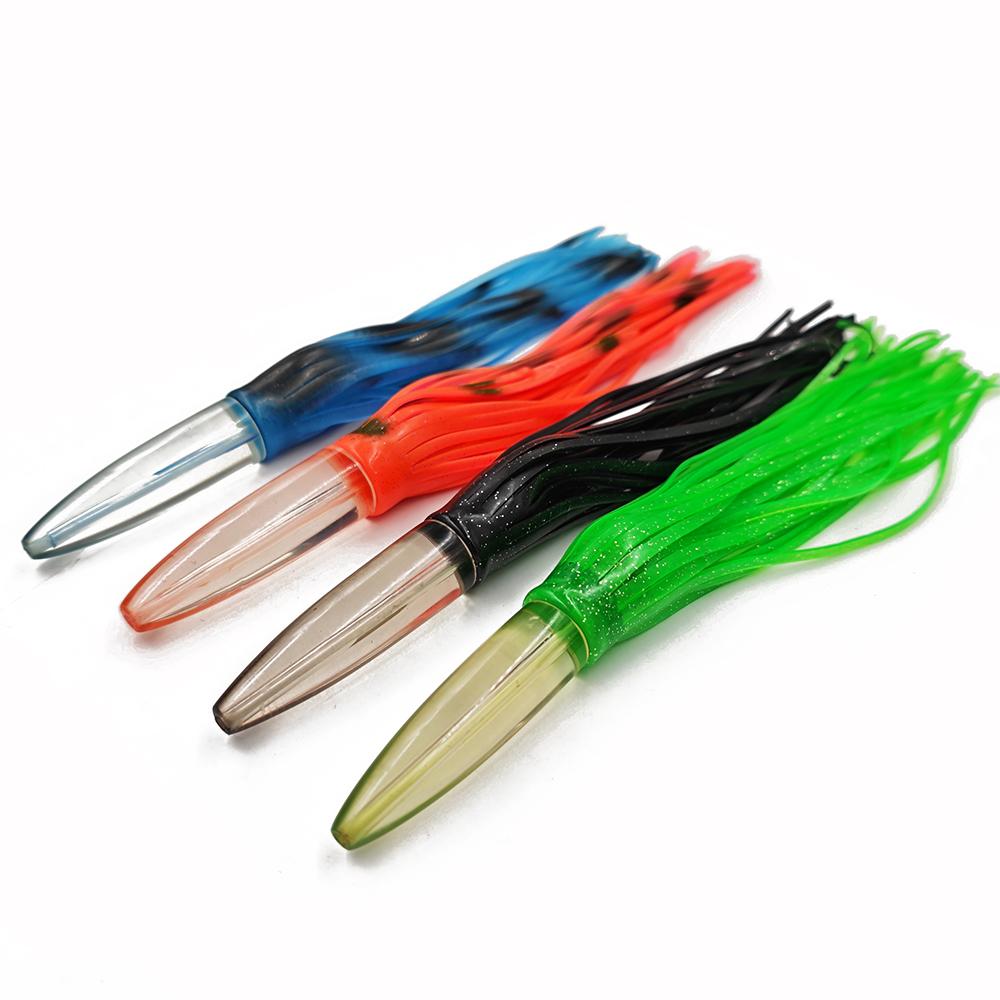 Resin Head Trolling Fishing Lure Bullet Shape Lure Saltwater Fishing Tackle Octopus Skirts Rigged with Stainless Steel Hook