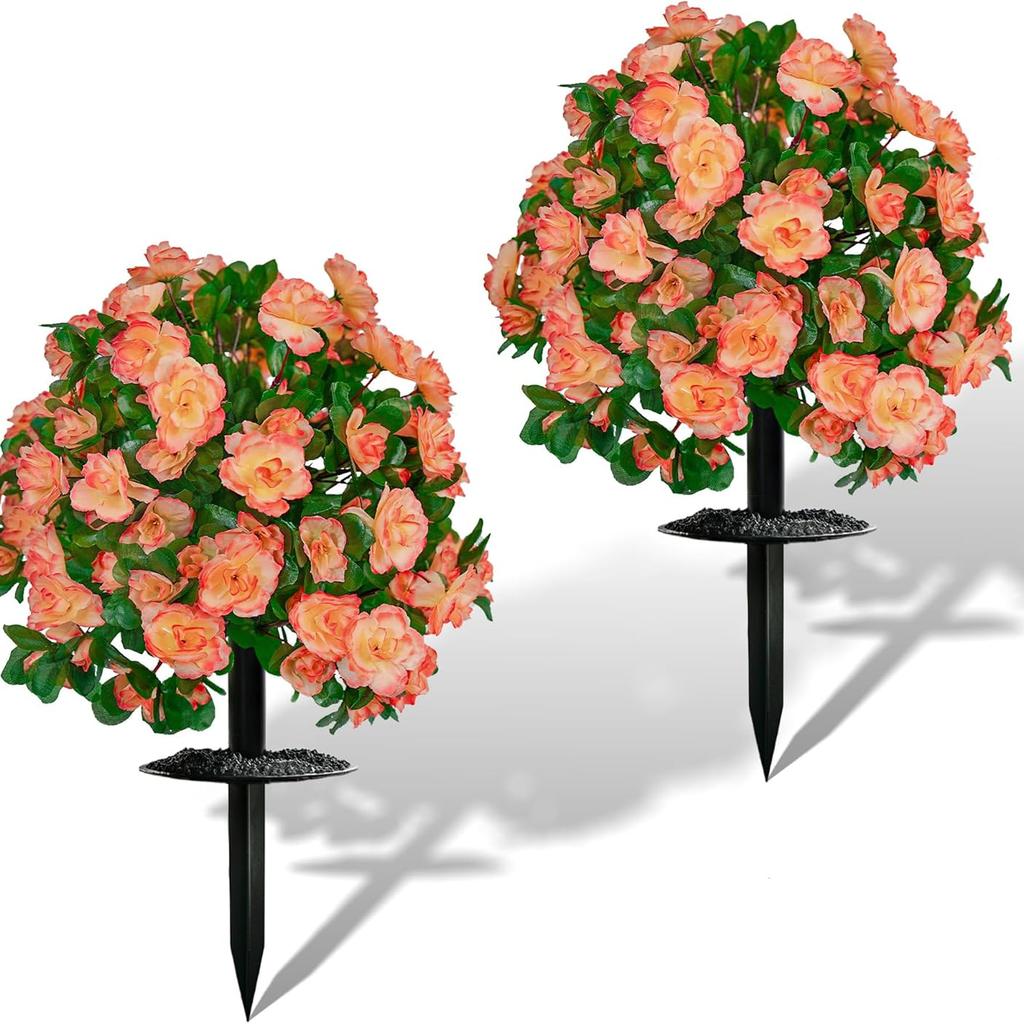 2pcs Faux Outdoor Plants Fake Plants Artificial Flowers Topiary Balls with Ground Spike for Home Front Porch Patio Garden Decor