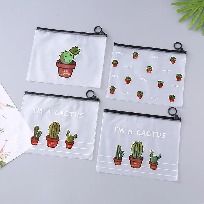 Милая прозрачная сумка для хранения канцелярских принадлежностей с рисунком кактуса, водонепроницаемая, большая вместительная студенческая сумка для ручек, аксессуары для офисного стола