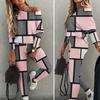2 Pcs/Set Women Top Pants Suit Color Matching Off Shouder Long Sleeve Loose Elastic Waist Patchwork Women Spring Fall T-shirt Trousers Set Lady