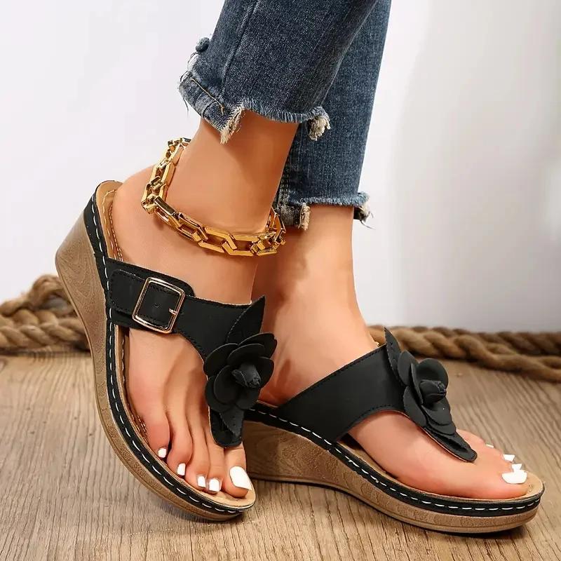 Fashion Women Slippers Summer Outdoor Anti-slip Sandals Wedge Flower Flip Flops Big Size Fashion Slippers Sexy Trend Shoes Slides Women