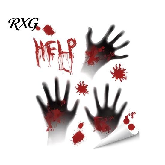 PVC Scary Footprint Decals Halloween Horror Stickers, with Spooky Handprints Footprints Printed, Self-adhesive Skeleton Wall Art Decals, for Party And