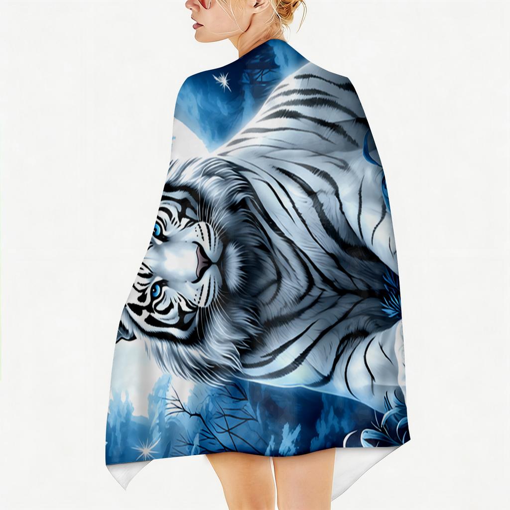 1PC White Tiger Lion pattern for family friends Gifts Towel Quick-Dry Beach Towel For Yoga Tourism Beach GYM Camping Swimming