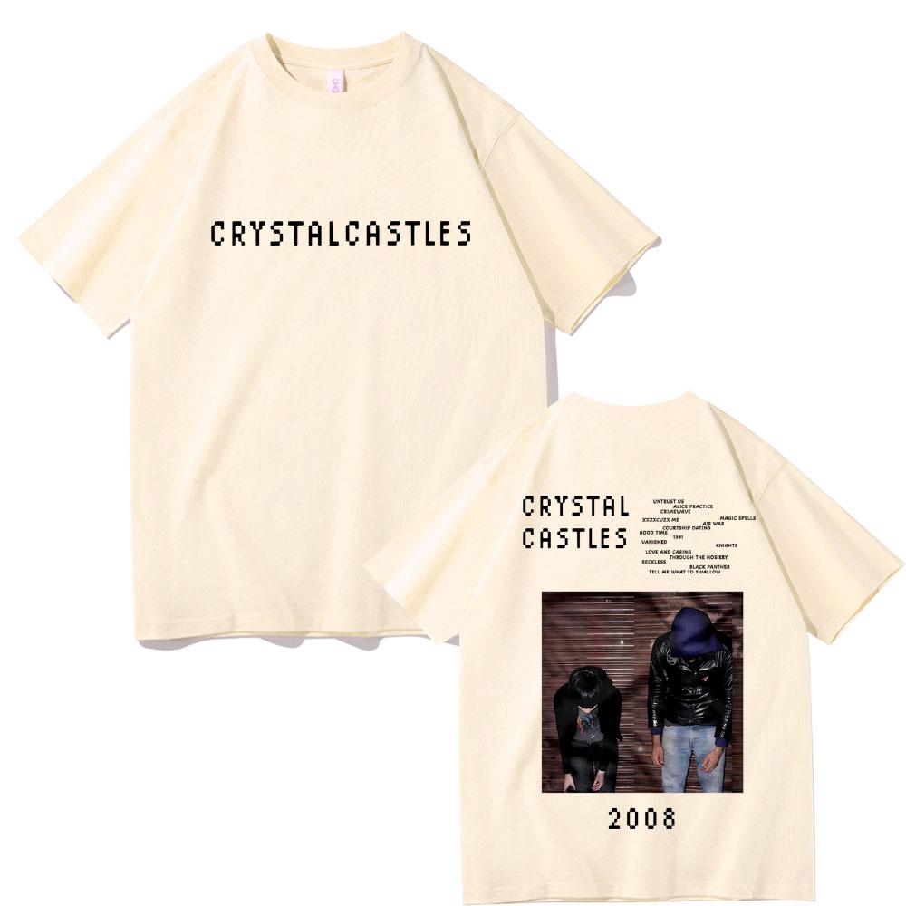 Футболки с двусторонним принтом Crystal Castles для мужчин и женщин, хип-хоп, рок, оверсайз, мужская готическая футболка, мужская винтажная футболка