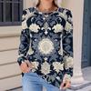 Женская модная повседневная футболка с цветочным ретро-принтом, плиссированная, удобная, с круглым вырезом, свободная, с длинным рукавом