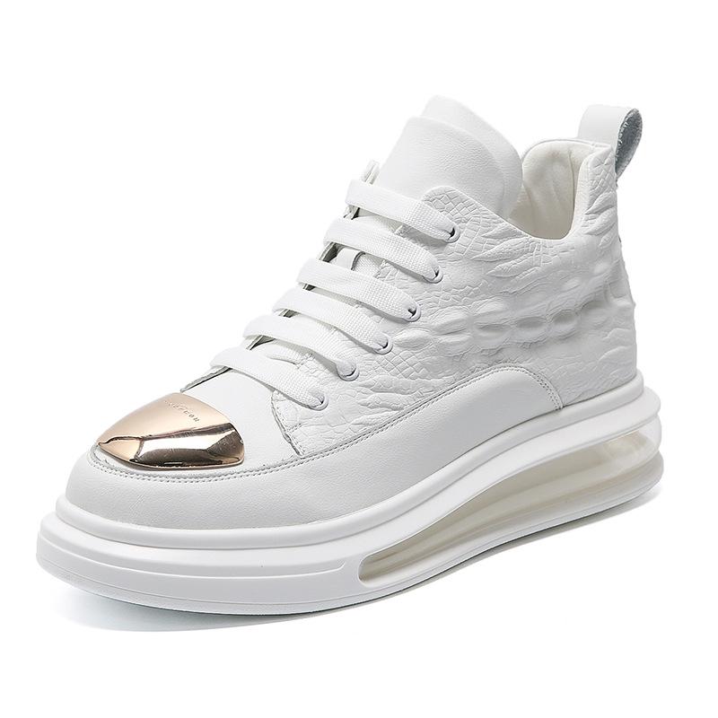 Мужские высокие туфли для скейтбординга из коровьей кожи с рисунком под крокодила, повседневная обувь на воздушной подушке, модный бренд, персонализированная мягкая подошва, спортивная, повседневная, для увеличения роста, мужская