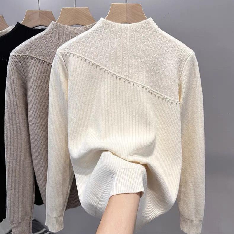 Женский осенне-зимний повседневный толстый и теплый пуловер с добавленным бархатным трикотажем, в сочетании с цельным бархатным свитером с полувысоким воротником