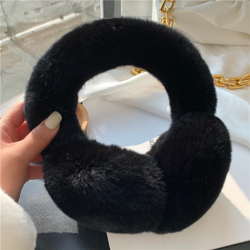 Ear Muffs For Women Winter EarWarmers Soft Warm Cable Furry Real Rex Rabbit Ear Covers For Cold Weather