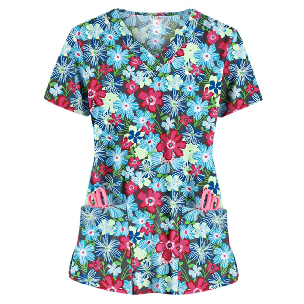 Women Short Sleeve V-neck Tops Working Blouse