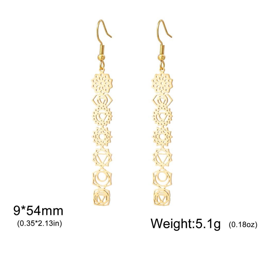 COOLTIME7 Chakra Dangle Earrings for Women Stainless Steel Gold Color Long Earrings Yoga Meditation Amulet Jewelry