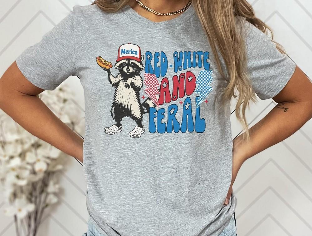 Funny 4th of July Shirt, Feral Raccoon Tee Shirt, Independence Day America Tee Unisex T-Shirt