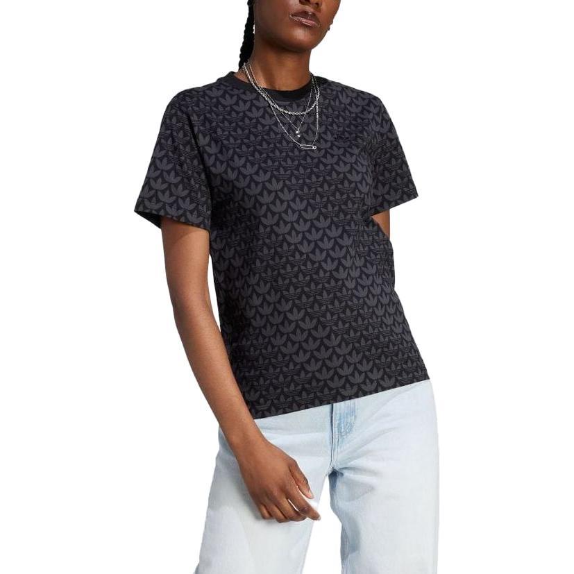 (WMNS) adidas Trefoil Monogram Tee Asia Sizing 'Black' Women's II3180