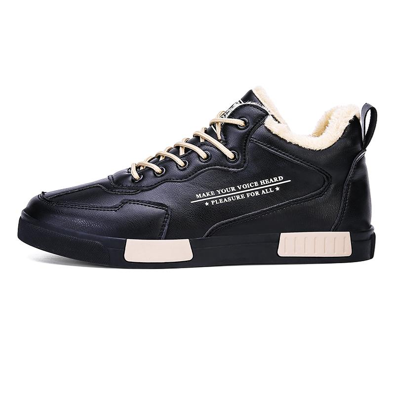 Теплые зимние трендовые мужские высокие хлопковые кроссовки для студентов, повседневная обувь для прогулок и бега, скейтборд, кожаные ботинки