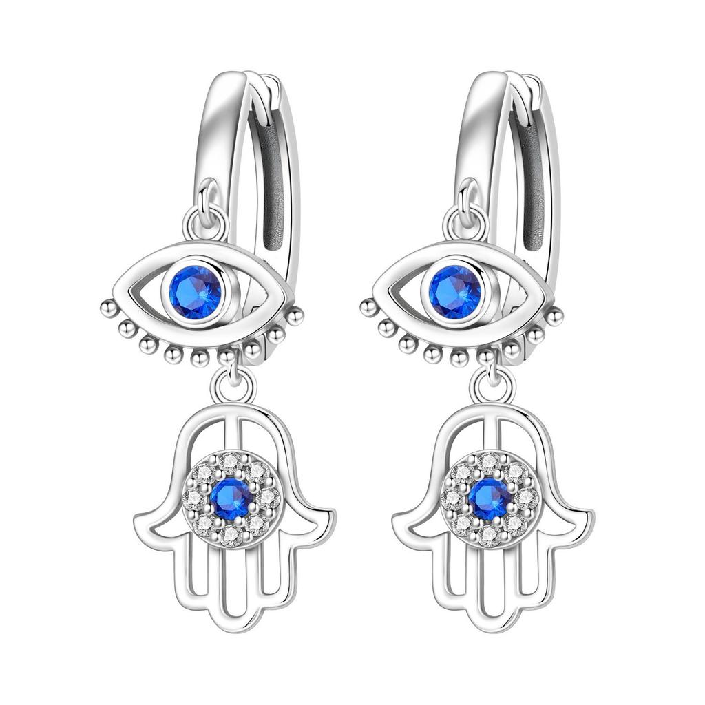 S925 Silver Cross Earrings with Hamsa Hand Evil Eye Gold Design Simple Elegant Jewelry