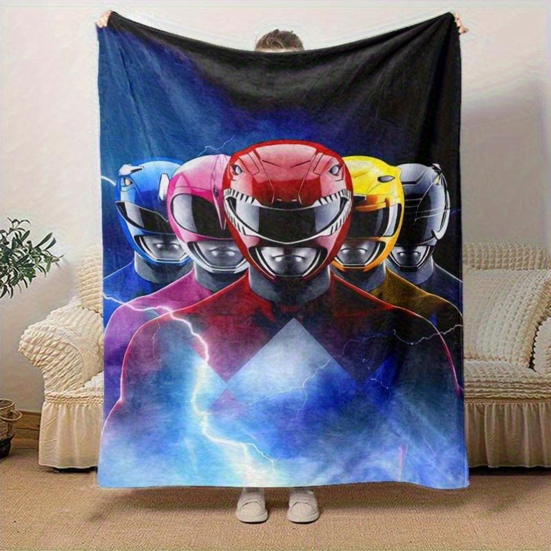 1pc, Power Rangers Red Ranger Helmet Design Soft Throw Blanket, Perfect for Home Decor, Couch Cover, Travel, Camping, Car, Beach, Office Nap, Ideal Gi