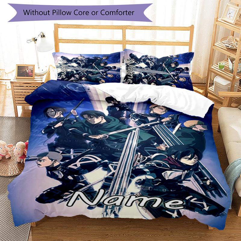 3pcs Custom Name Attack on Titan Bedding Set Duvet Cover Closure Includes 1 Duvet Cover & 2 Pillowcases for All Seasons Bedroom Decor
