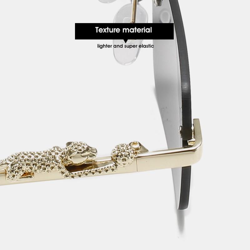 Quality Cheetah Decoration Frameless Square Sunglasses Men Women Retro Rimless Rectangle Leopard Head Metal Sun Glasses Uv400