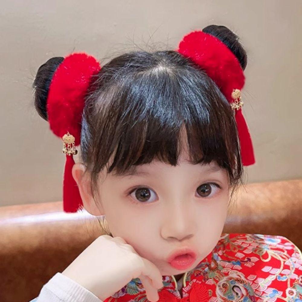 2pcs Elastic New Year's Red Plush Hair Rope Ancient Style Girl Hair Ties Daily Life