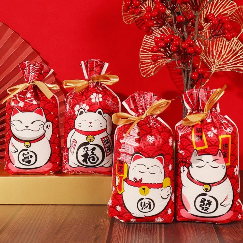 50 шт. Пакет для упаковки закусок и конфет, Мешочек с кулиской с изображением кота, Подарочный пакет, Деликатная упаковка для печенья и бисквитов, Вечеринка
