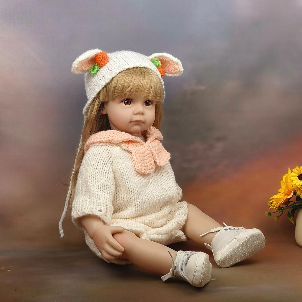 55 см силиконовая кукла реборн всего тела Магги, милые наклеенные длинные золотые волосы, кукла для новорожденных, живая девочка, детские куклы, игрушки для детей, детский душ, игровой домик, игрушка