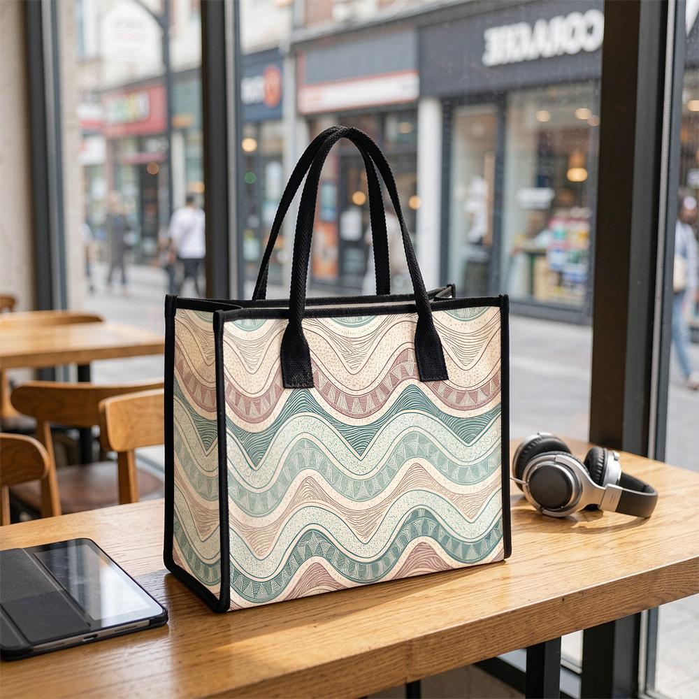 Bohemian Wavy Pattern Tote Bag Large Capacity Daily Casual Lightweight Shoulder Handbag