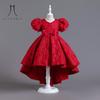 Girls Princess Dress Red Puff Sleeve Tail Dress Host Piano Performance Dress Show Dress Children
