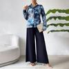 Летняя женская рубашка с длинным рукавом с принтом, однотонный повседневный комплект из широких брюк-клеш