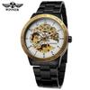 Fashion Winner Top Brand Vintage Black Steel Stainless Dial Men Mechanical Skeleton Sport Army Watch Wristwatches Gift Business