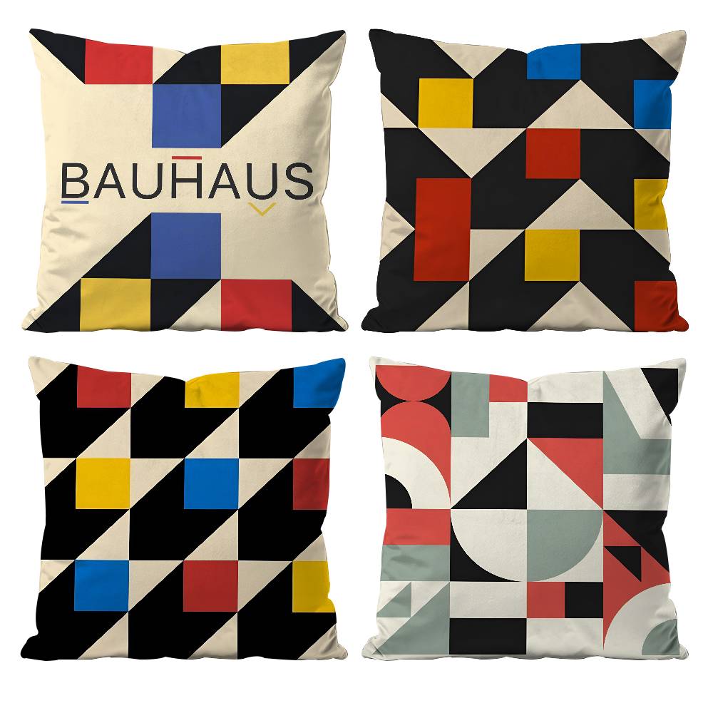 Abstract B-Bauhaus Geometry Pillow Case Anti-dustmite Pillowcase Invisible zipper silky short plush Sofa cushion cover
