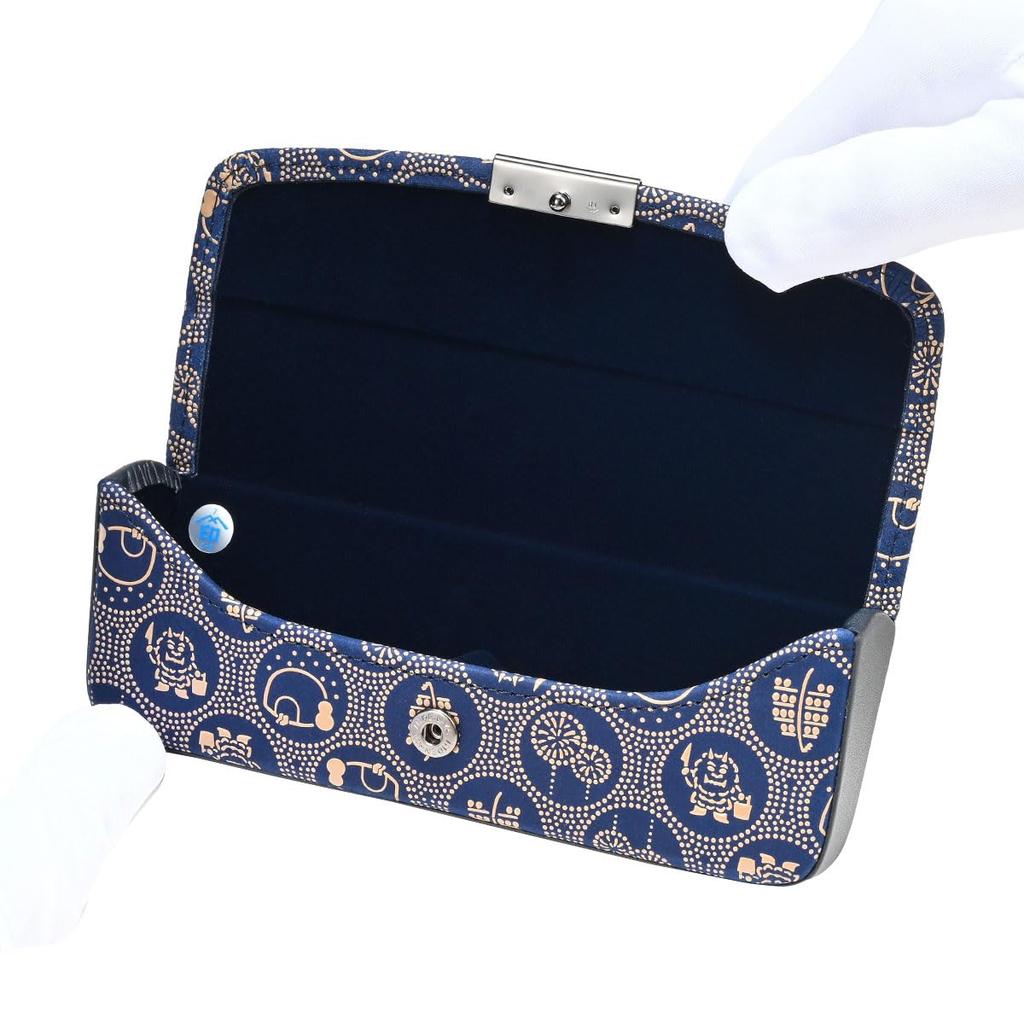 Inden H Glasses Navy Blue with White Akita Akita Prefecture Limited Edition Pattern [Inden-ya] Case, Deerskin, Lacquer, Pattern, 4206-14-AKT,