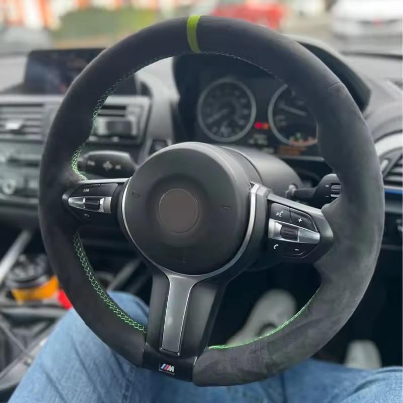Black Suede Leather Blue Marker Steering Wheel Covers for BMW M2 M3 F80 F82 M4 M5 F12 F13 M6 F85 F87 X5 X6 F33 F30 M Sport