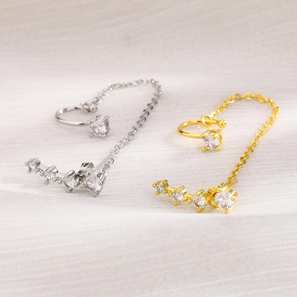 Long Chain Integrated Diamond-Encrusted Stud Earrings, Earclip Size, Zircon Earrings, Earbone Clip, Millennium Spice Girls Earrings Wholesale.