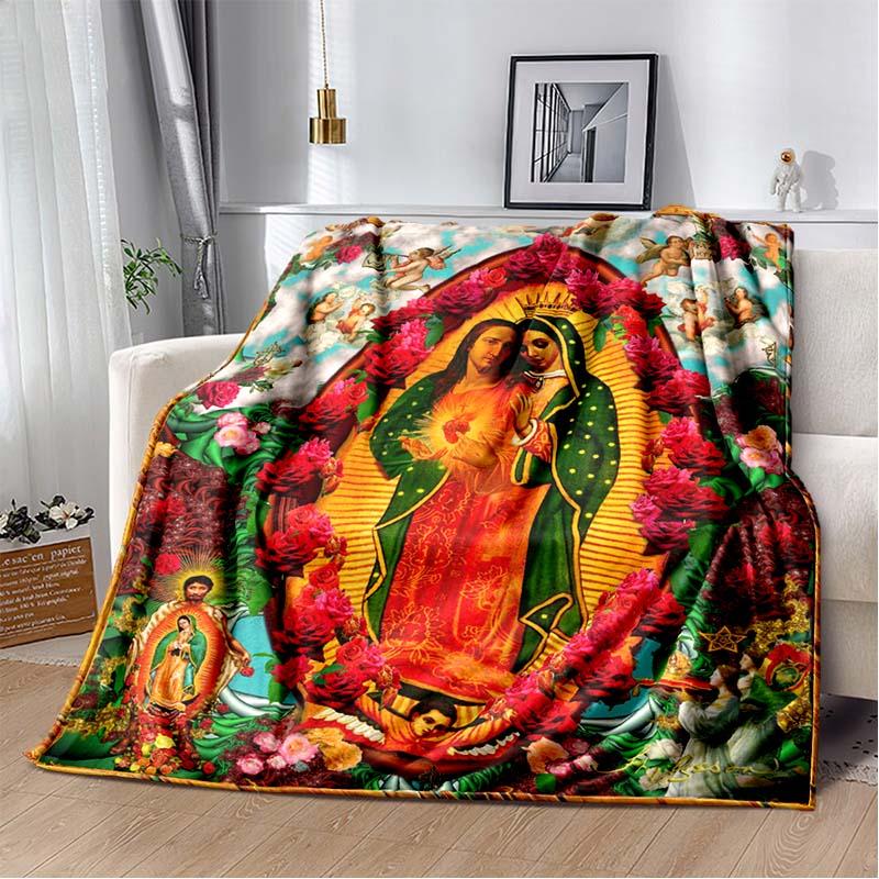 1 PC 3D printed flannel blanket (Our Lady of Guadalupe pattern) home blanket birthday gift..