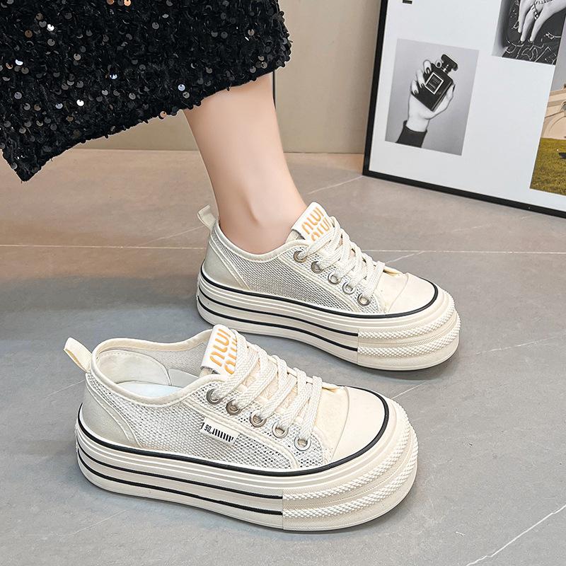 Парусиновые туфли женские весенние новые туфли для досок на толстой подошве белые туфли Muffin повседневные универсальные туфли с мягкой подошвой