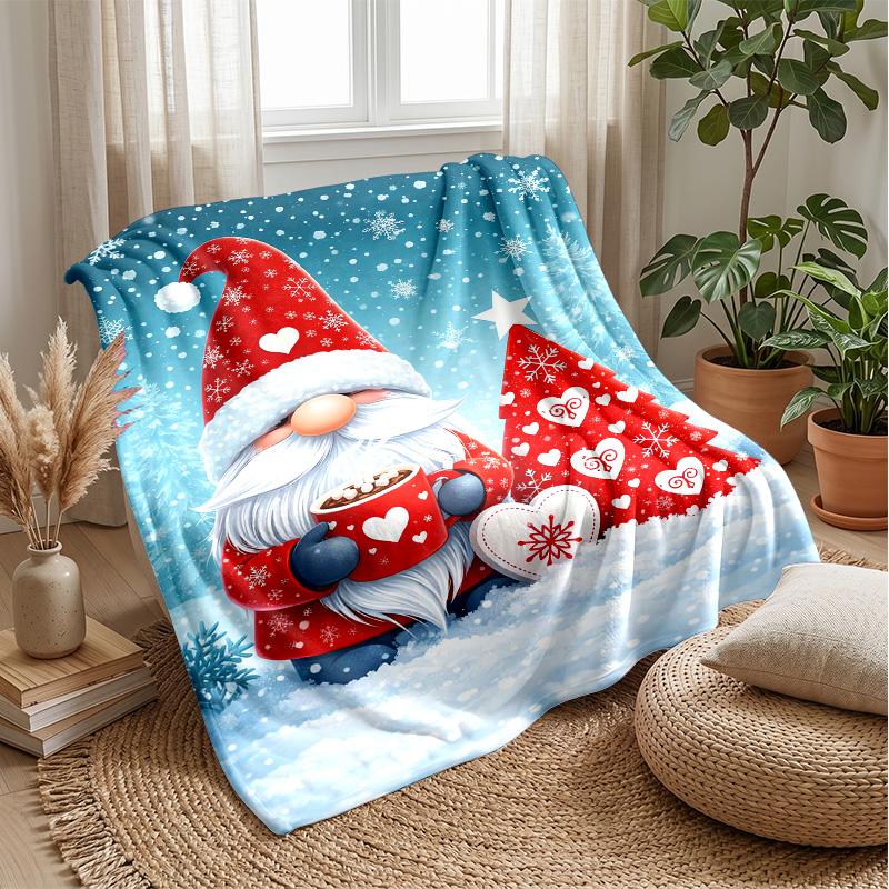 Christmas Gnome and Deer blanket Personalized Name Flannel Blanket Soft Cozy Plush Throw for Sofa Bed Lightweight Home Decor