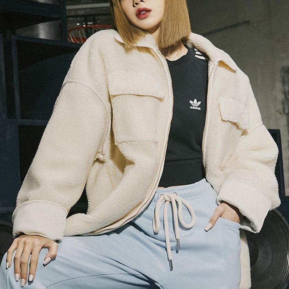 adidas Оригиналы Флисовая куртка-бомбер однотонная с молнией Теплая из искусственного мутона Женские куртки Белая HC6602