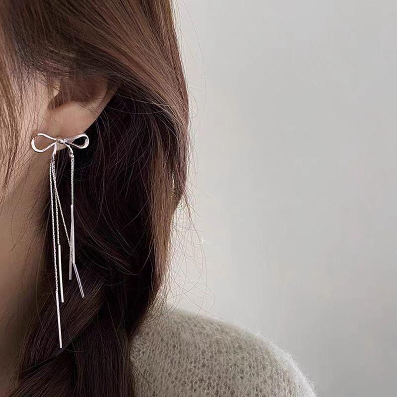 Серьги-кисточки с бантом женские осенние новые модные серьги без проколов