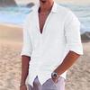Men's Linen Summer Beach Shirt Long Sleeve Solid Color Lapel Spring Summer Outdoor Street Shirt