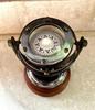Brass Gimbal Compass with Wooden Base: Nautical Decor
