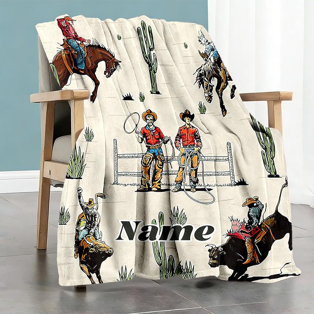 Western Cowboy Customize Text Blanket Cozy Customizable Blanket Warmthful Decor Suitable for Picnics Bedding Home Decor Office for All Occasions