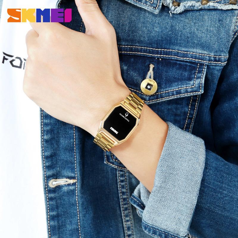 Moment beauty SKMEI модные светящиеся светодиодные сенсорные часы, тонкие маленькие квадратные мужские часы водонепроницаемые повседневные электронные часы