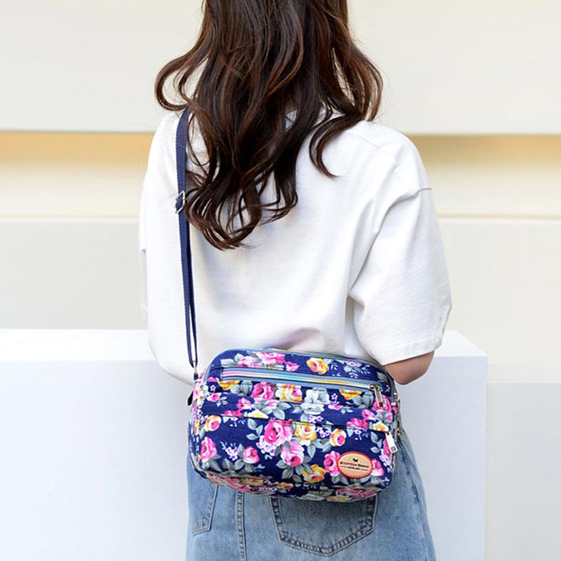 Casual Retro Nylon Shoulder Bag Multi Layered Floral Print Mother Handbag Women's Fashion Vintage Flower Crossbody Bags