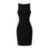 Womens Slim Fit Pleated Sleeveless Dress Bodycon Midi Length Casual Elegant Style